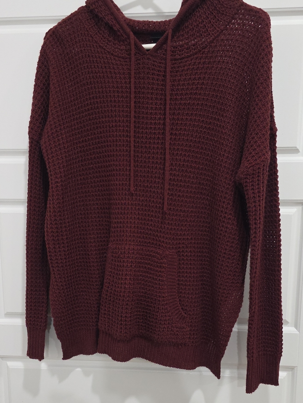 Rue21 Women's Waffle-Knit Pullover Hooded Sweater in Deep Burgundy